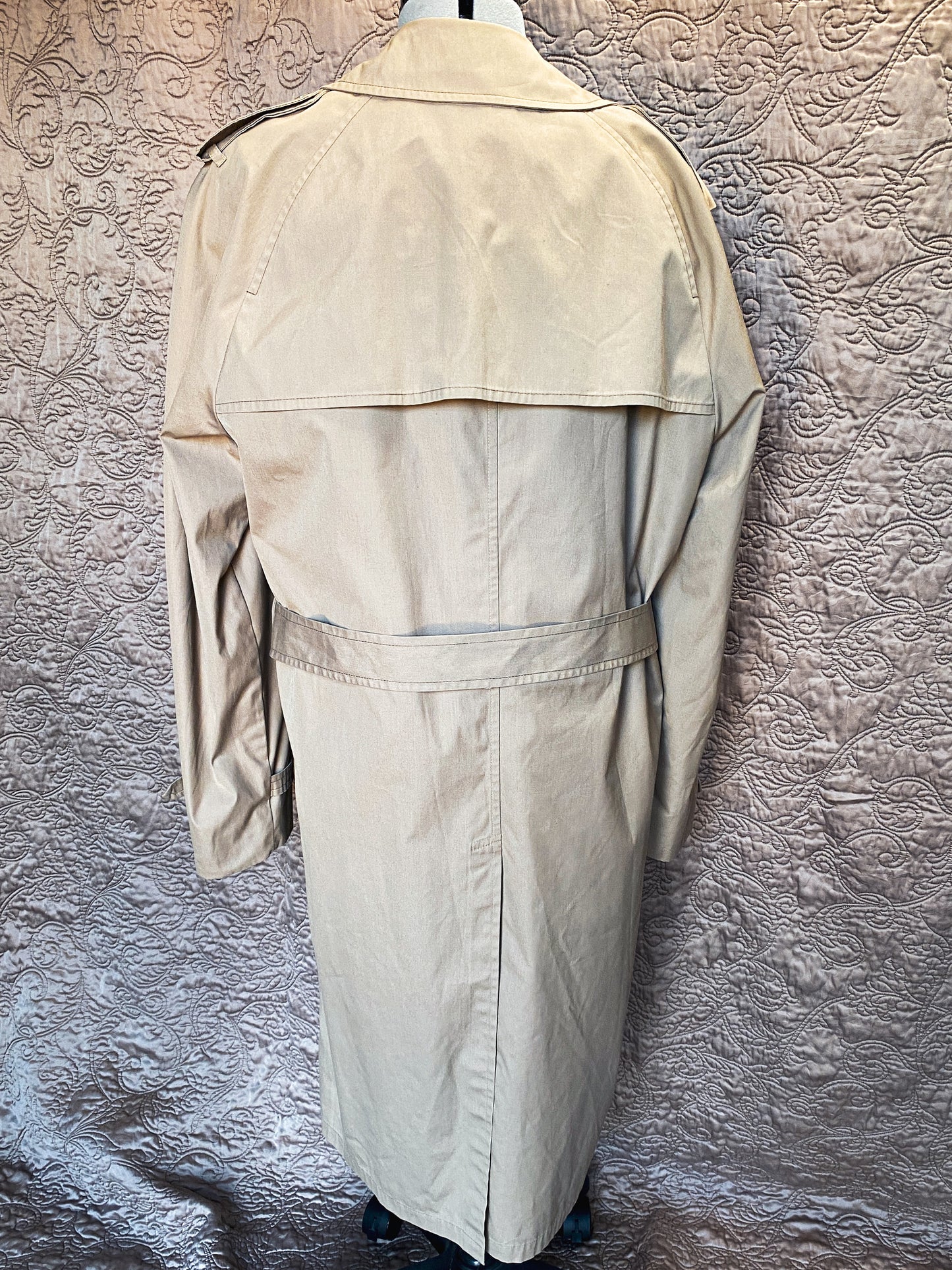 Vintage Tan London Fog Double Breasted Trench Maincoat - Belted Waist, Zip-out Liner, Classic Style, Retro Raincoat - Size 42 Ex-Long