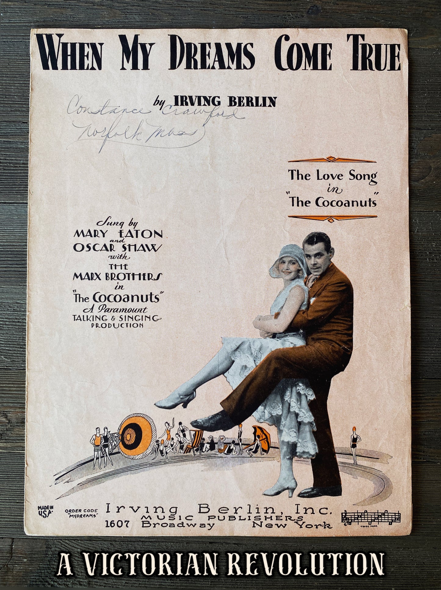 When My Dreams Come True - The Cocoanuts - Mary Eaton and Oscar Shaw - Love Song - Vintage Sheet Music - 1929