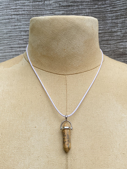 Tan And Brown Picture Jasper Hexagonal Crystal Point Pendant Necklace - Earthy Bohemian Style -Root Chakra Healing