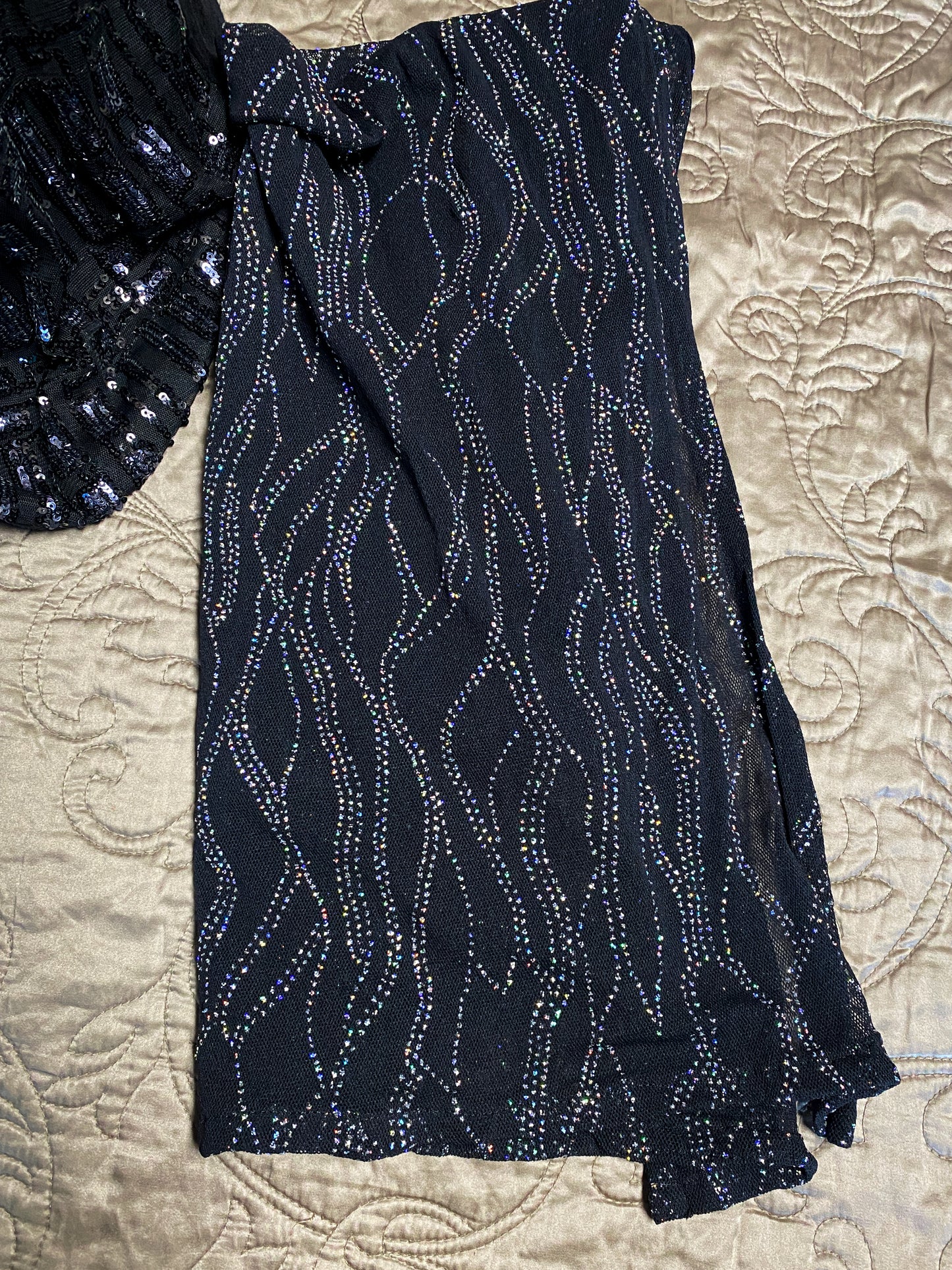 Black Sheer Scarf, Evening Shawl - Lightweight Holographic Glitter - Y2K Glam