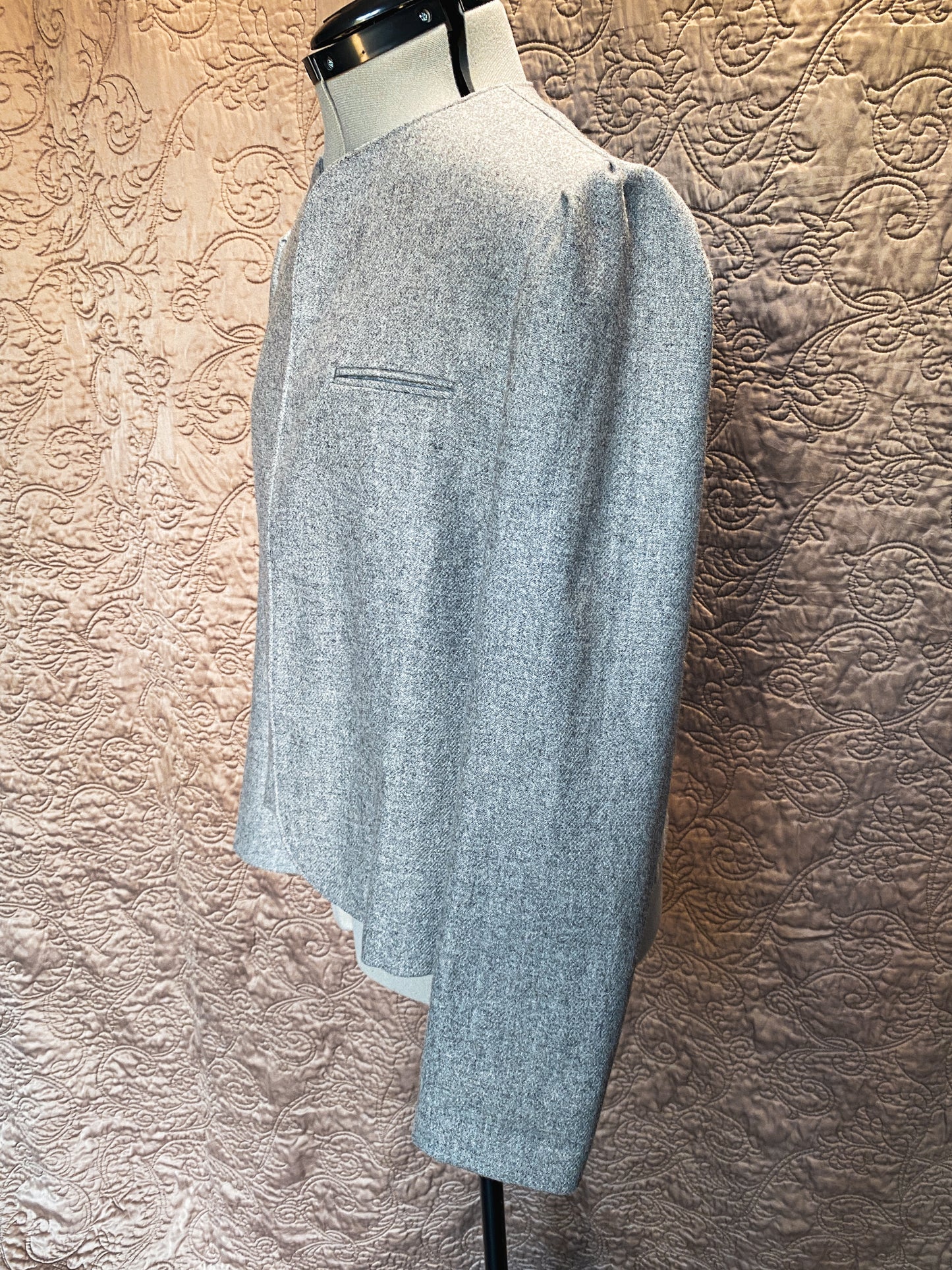 Vintage Grey Recycled Wool Blend Blazer - Open Front - Minimalist, Unique - Size 14