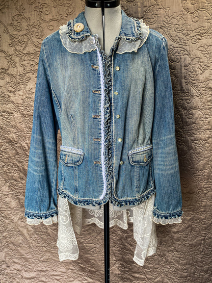 Denim and Lace Upcycled Victorian Jacket -MEDIUM
