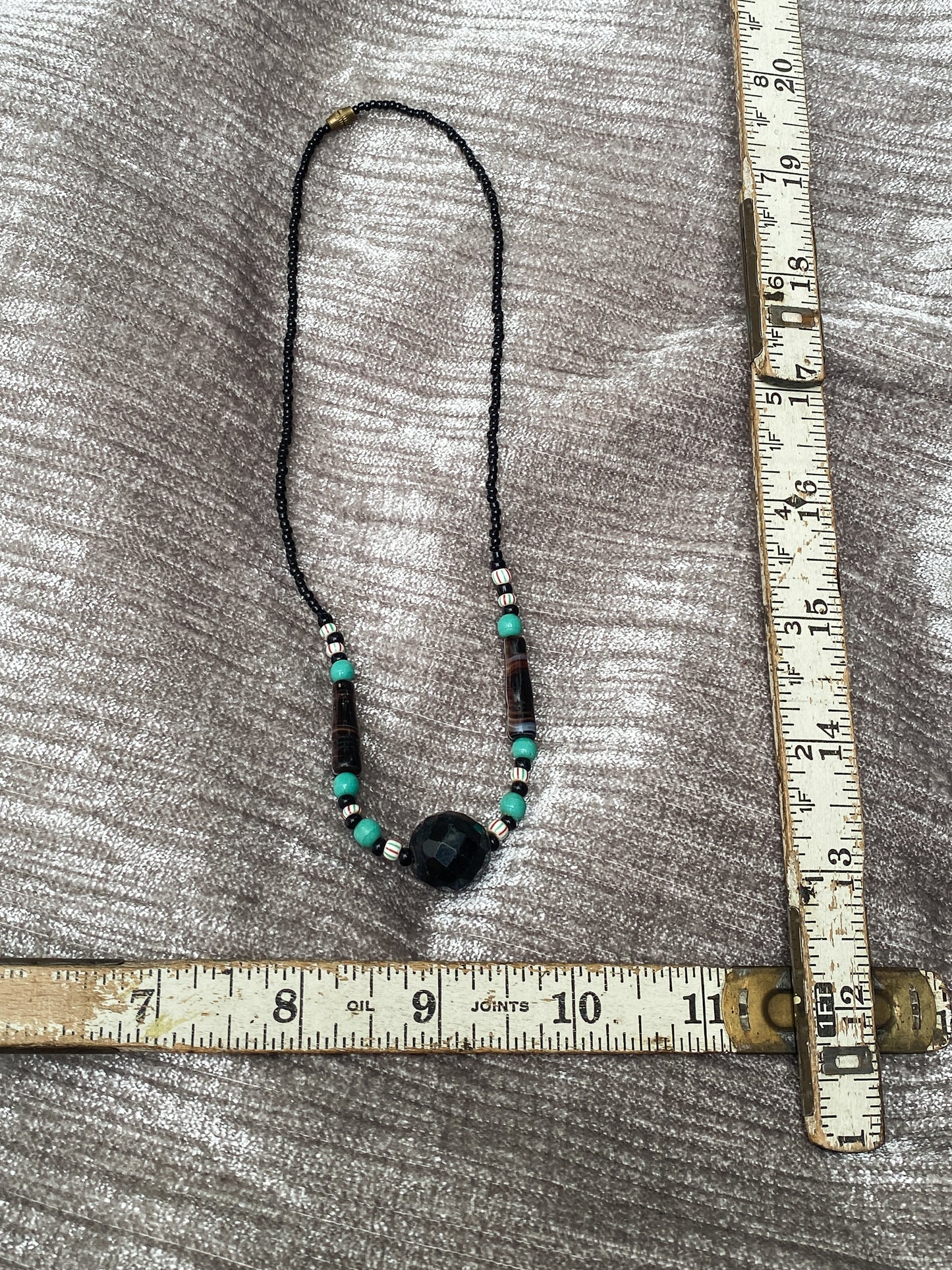 Vintage Bead Necklace - Black, Turquoise, Red, and White - Funky Retro Artisan Style