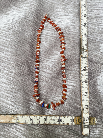 Vintage Red Jasper, Mother Of Pearl, Lapis Lazuli, Malachite and Carnelian Chip Necklace - Retro Style Natural Stone Jewelry