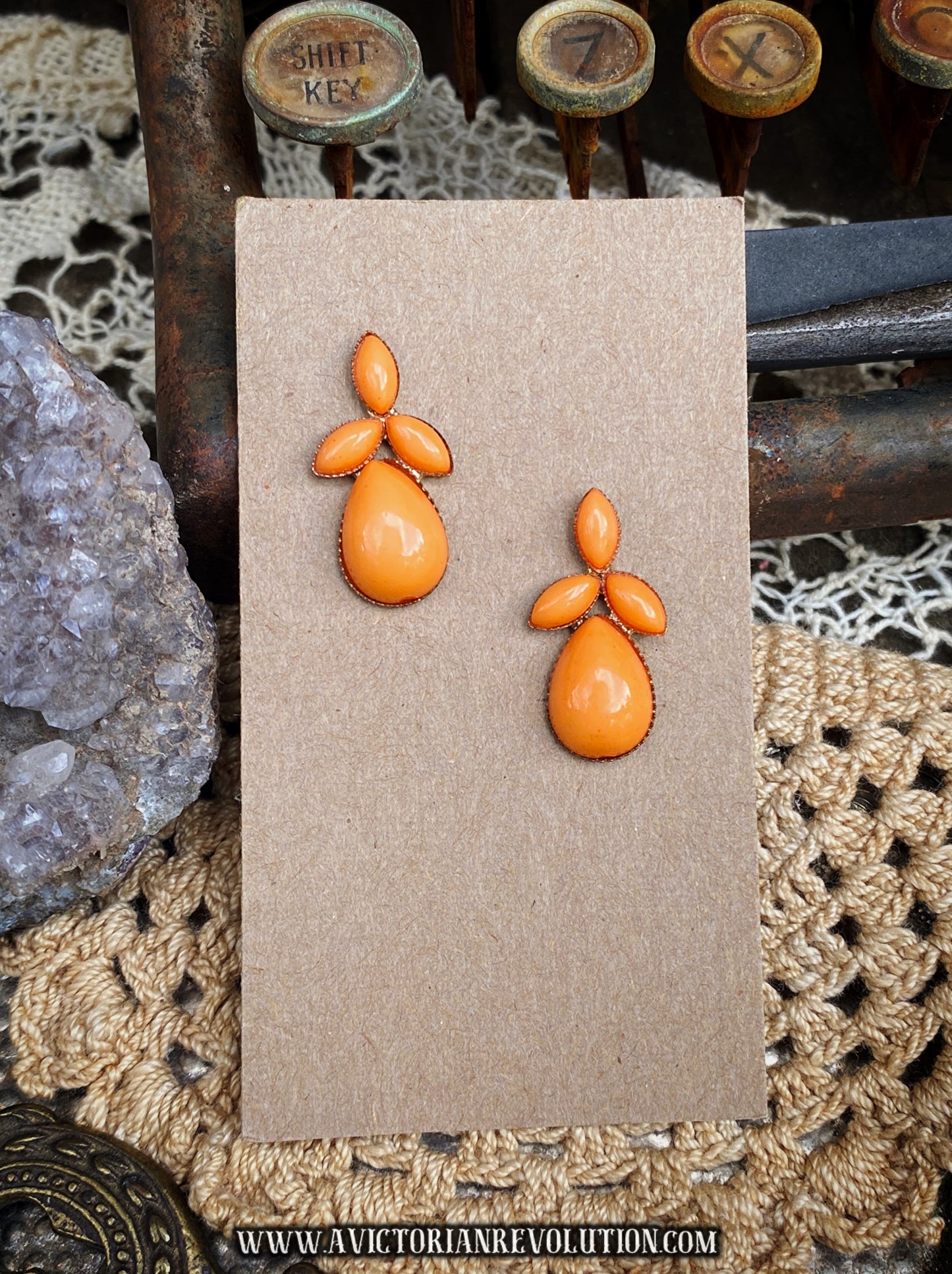 Orange Teardrop Earrings - Retro Plastic Post Earrings - Vintage Inspired Jewelry