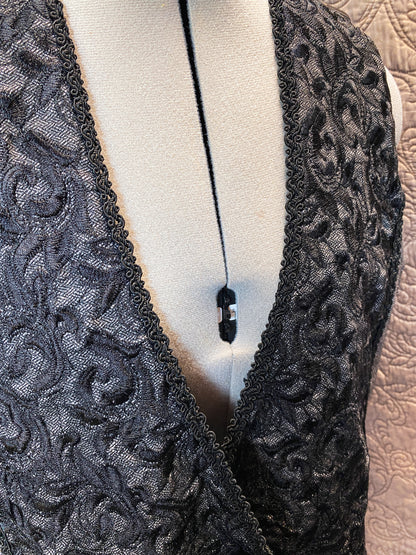 Modern Black and Grey Button Up Vest - Embroidered, Textured Sleeveless Jacket - Chico's Size 2