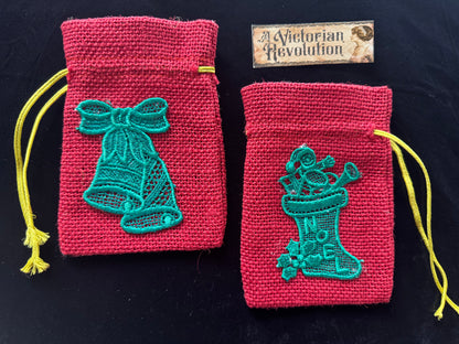 Set of Holiday Drawstring Bags