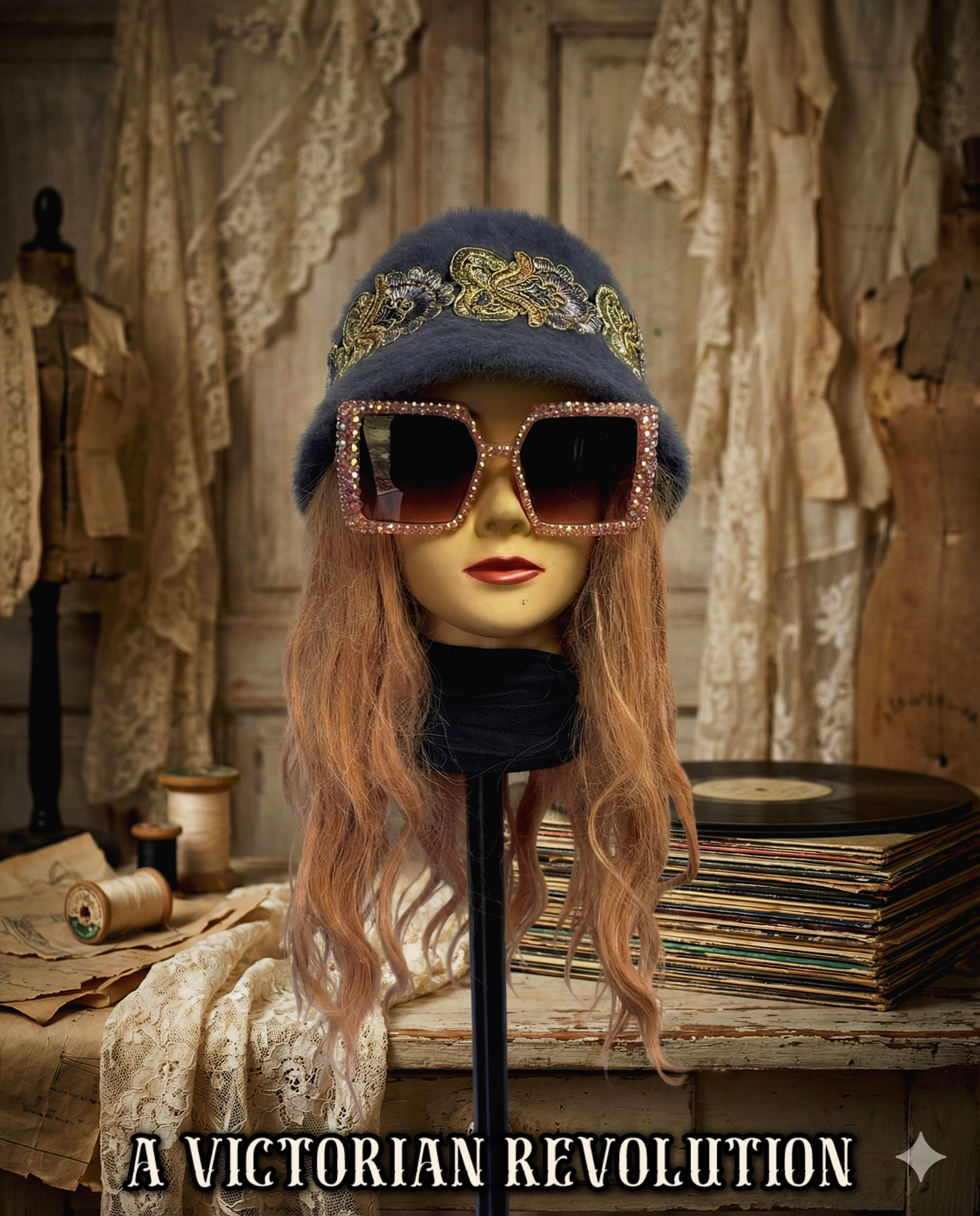 Fuzzy Angora Bucket Hat with Embroidered Embellishments