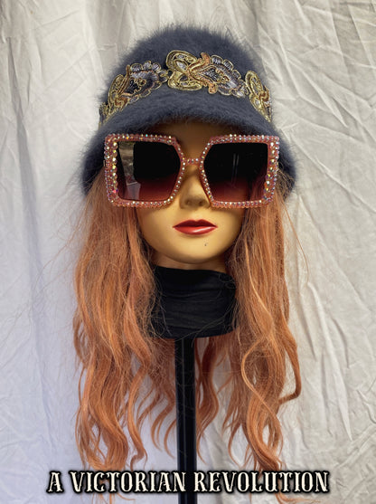 Fuzzy Angora Bucket Hat with Embroidered Embellishments