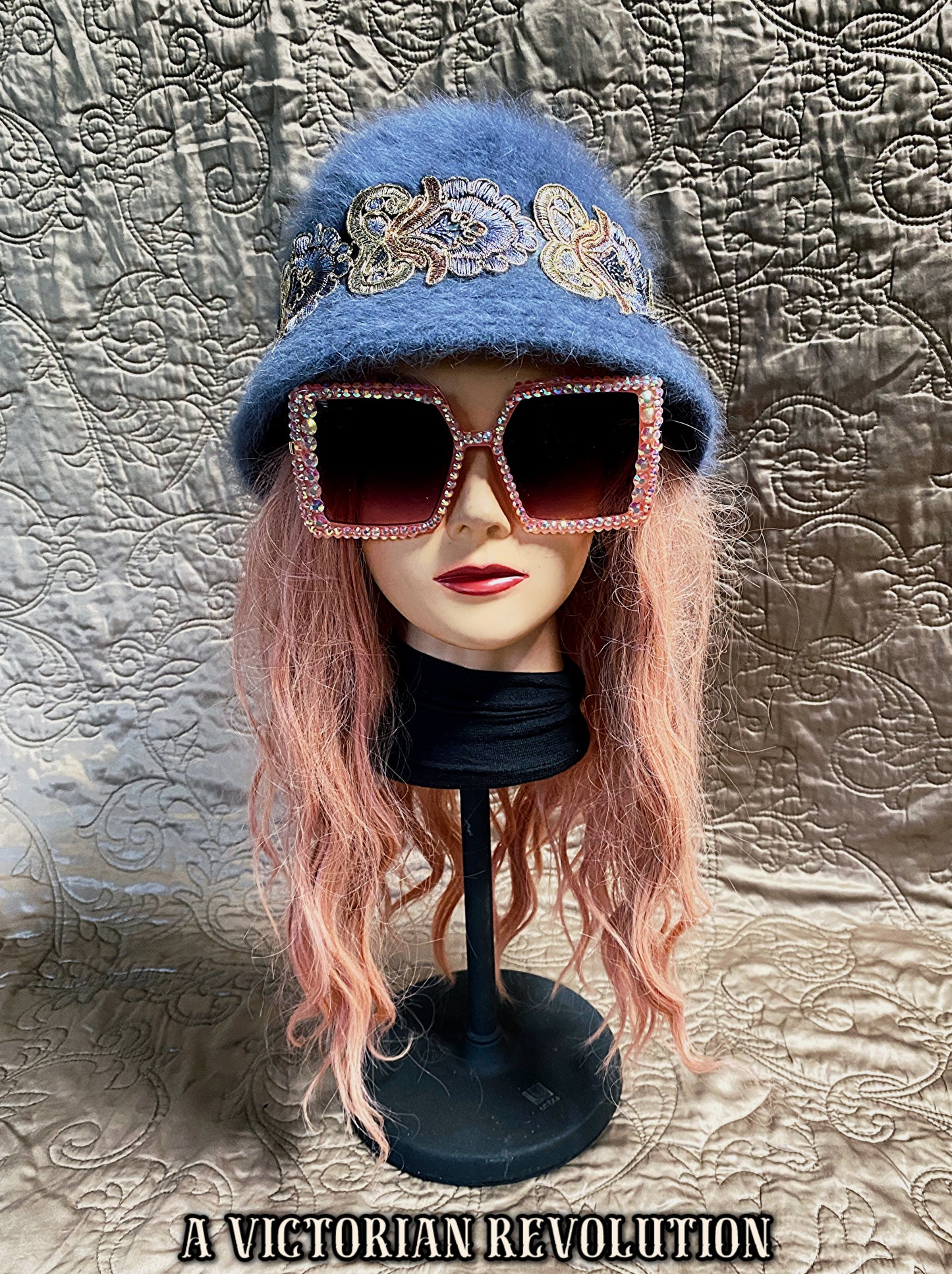 Fuzzy Angora Bucket Hat with Embroidered Embellishments