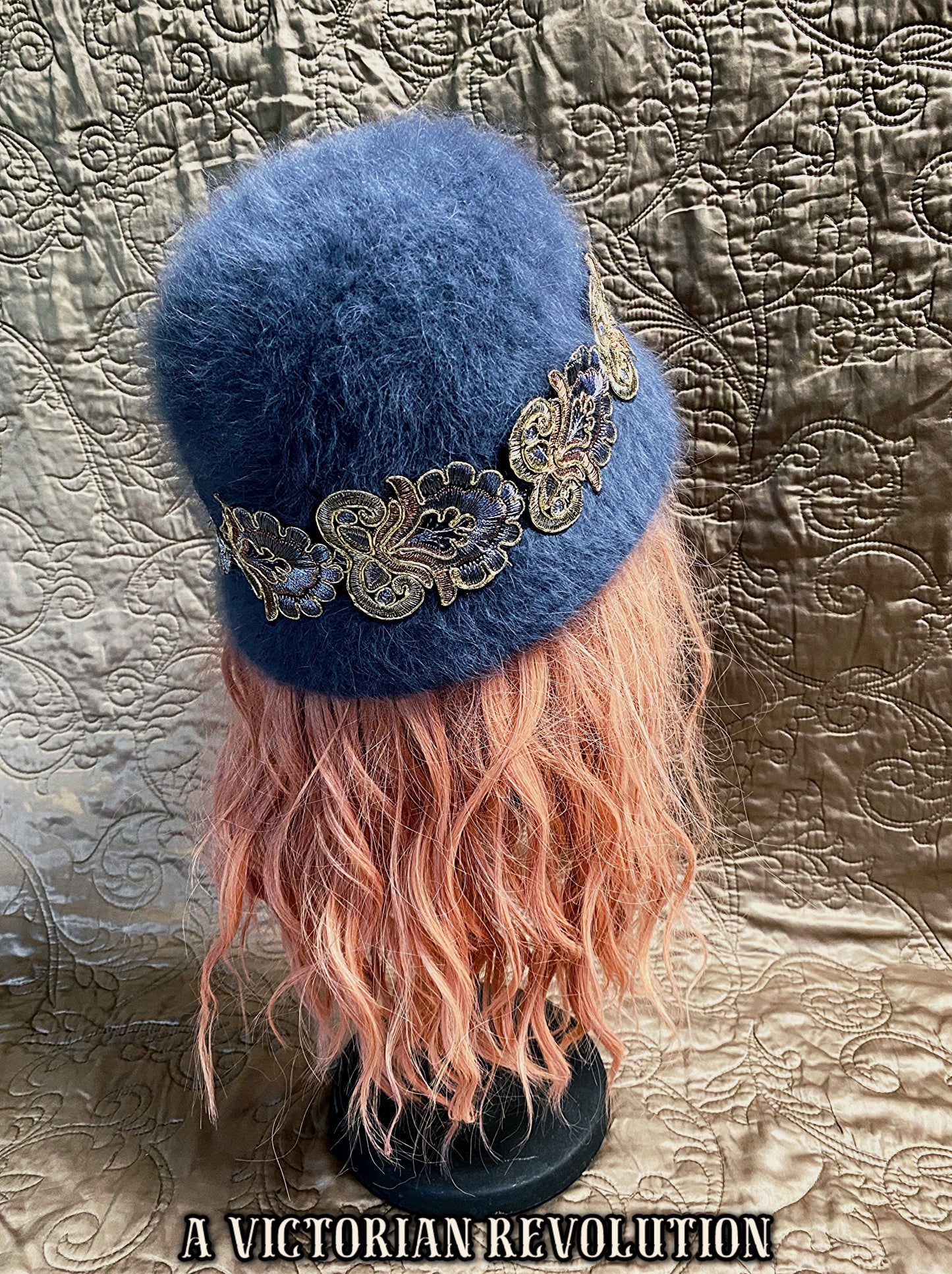 Fuzzy Angora Bucket Hat with Embroidered Embellishments