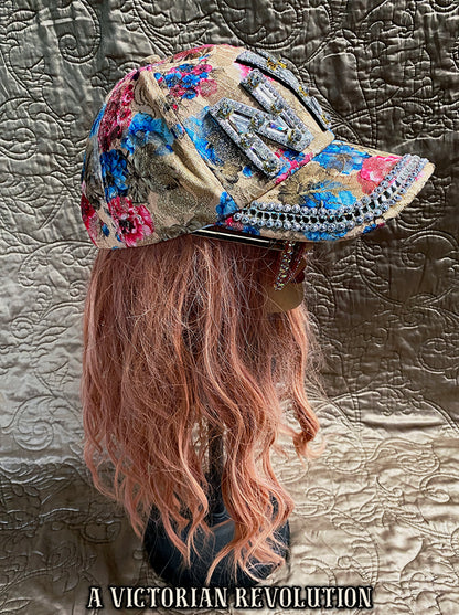 Blinged Out Floral NYC Baseball Cap with Chunky Rhinestones