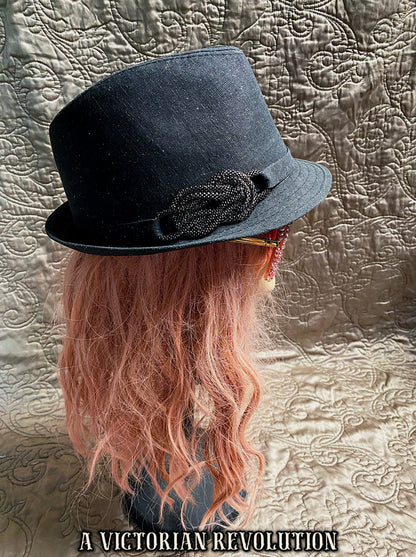 Charcoal Grey Glitter Fedora with Rhinestone Knot Detail