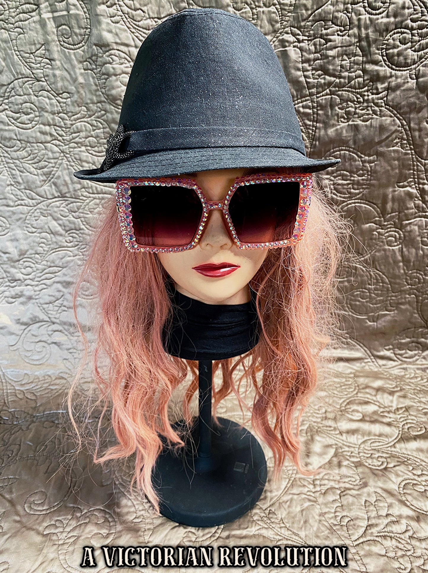 Charcoal Grey Glitter Fedora with Rhinestone Knot Detail