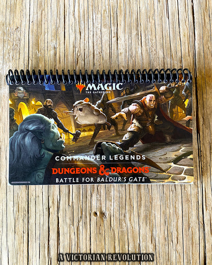 Handmade Upcycled Magic: The Gathering Notebook - Commander Legends: Battle for Baldur's Gate - Dungeons & Dragons DnD Spiral Journal