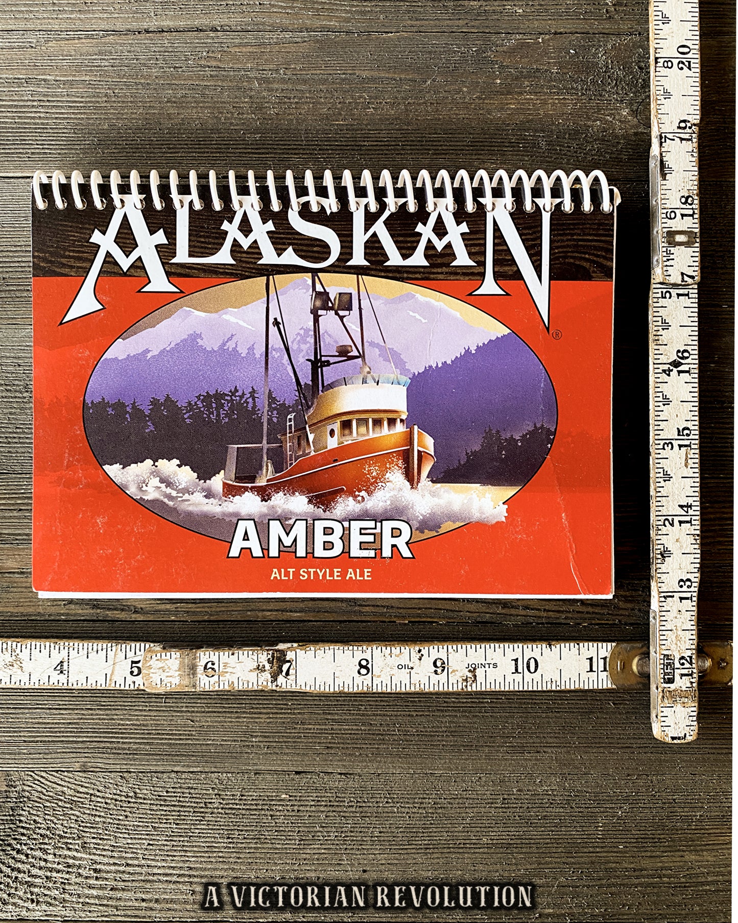 Handmade Upcycled Alaskan Amber Alt Style Ale Spiral Notebook – Recycled Craft Beer Label Journal – Unique Gift for Beer Lovers and Homebrewers – Sustainable Alaskan Brewing Co. Stationery