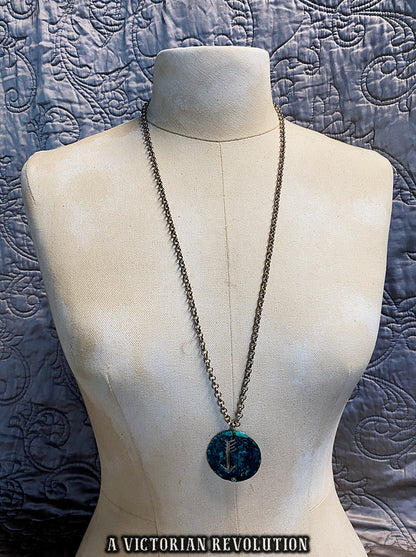 Rustic Verdigris Copper "Faith" Arrow Pendant Necklace – Boho Industrial Grunge Statement Jewelry