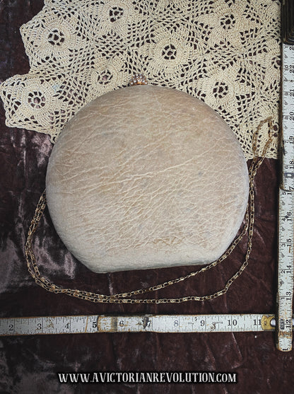 Cream/Beige Embossed Faux Leather Round Hard Shell Clutch - 1990s Y2K Modern Style Used Vintage