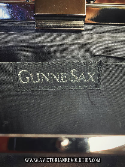 Black Satin Pleated Frame Clutch Gunne Sax 1990s Vintage Evening Bag