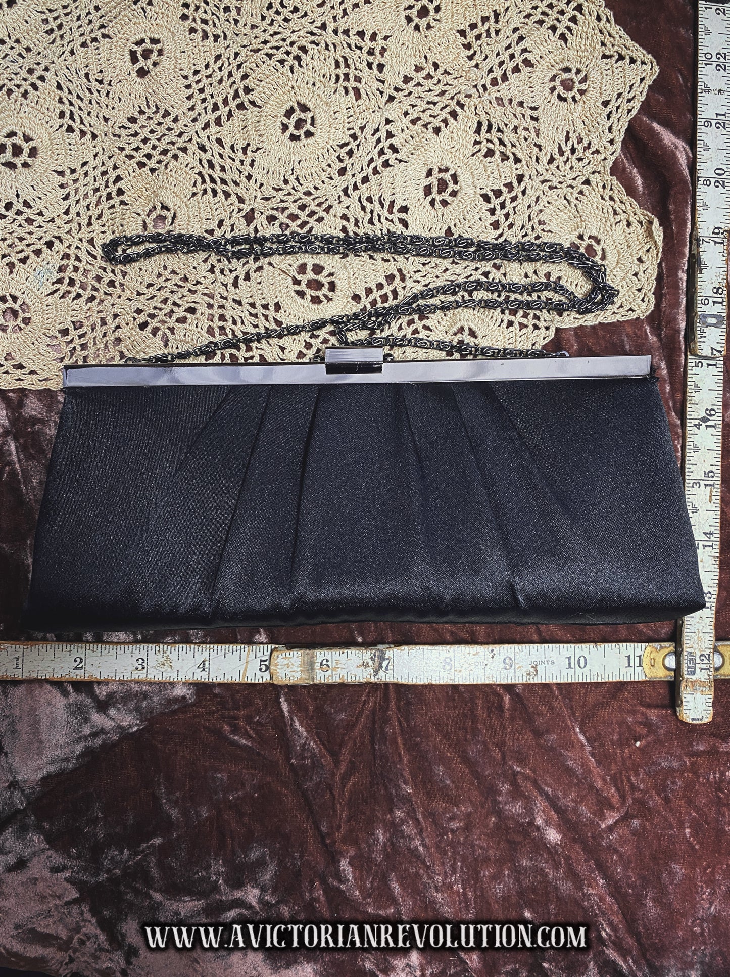 Black Satin Pleated Frame Clutch Gunne Sax 1990s Vintage Evening Bag