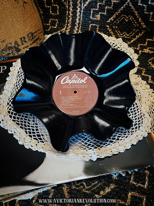 Leon McAuliffe & The Original Texas Playboys - Original Texas Playboys - 1979 - Capitol Records - Western Swing - Salvaged + Upcycled Vinyl LP Record Album - Decorative Bowl