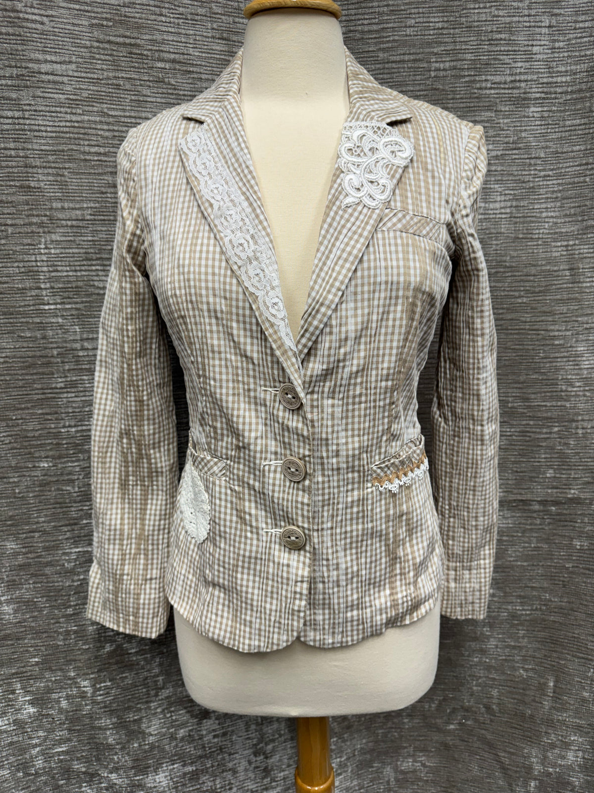 Light Brown and White Jacket with Crochet Details