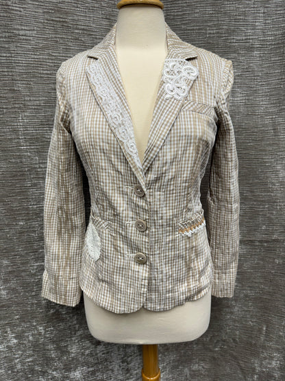 Light Brown and White Jacket with Crochet Details