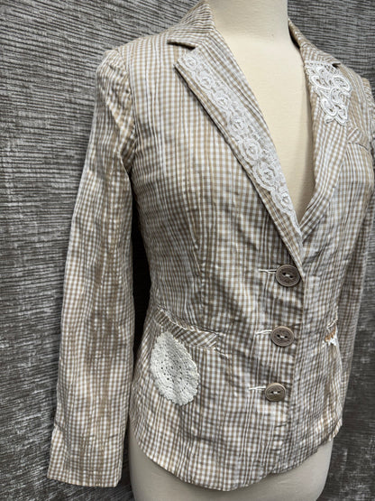 Light Brown and White Jacket with Crochet Details