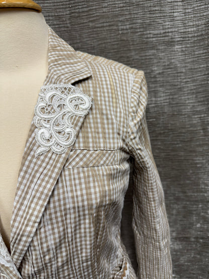 Light Brown and White Jacket with Crochet Details