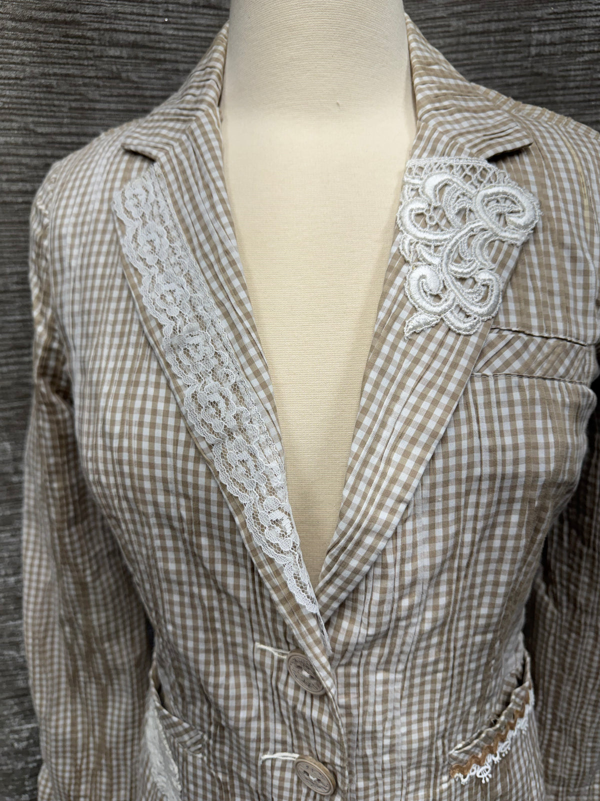 Light Brown and White Jacket with Crochet Details