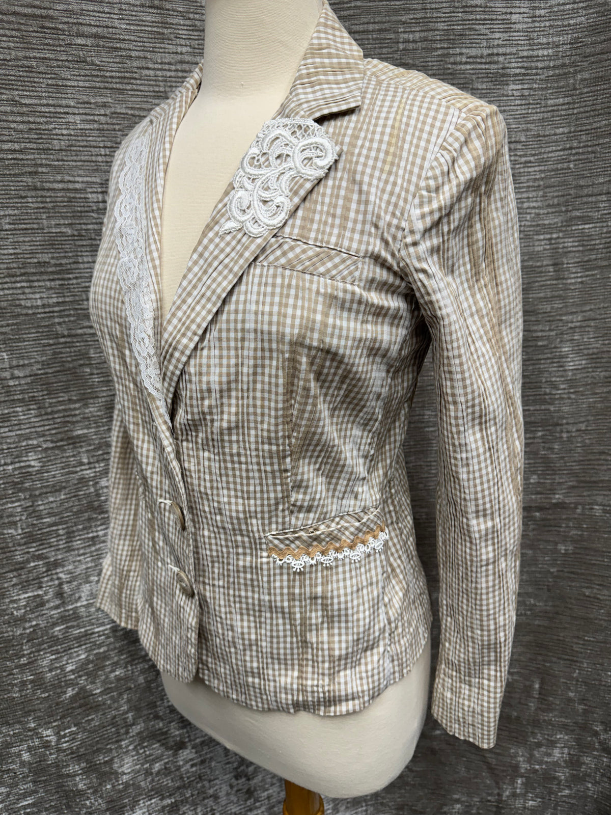Light Brown and White Jacket with Crochet Details