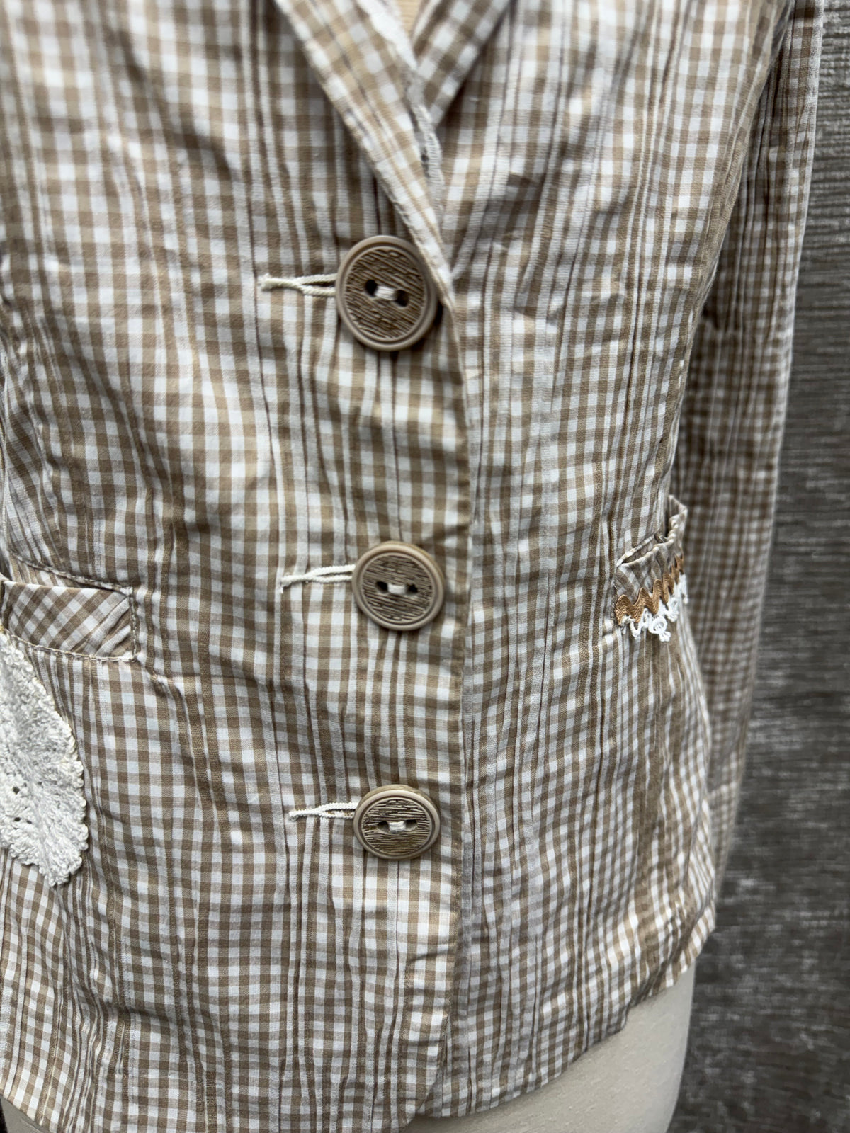 Light Brown and White Jacket with Crochet Details