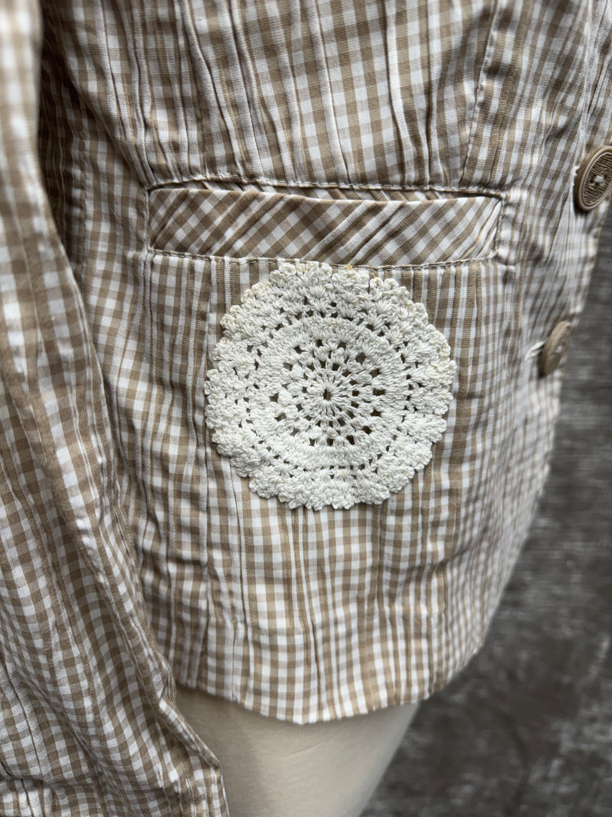Light Brown and White Jacket with Crochet Details