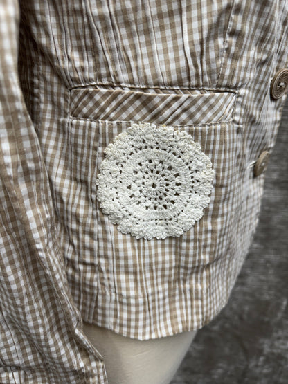 Light Brown and White Jacket with Crochet Details