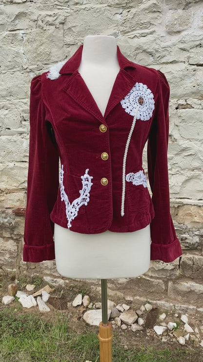 Burgundy Jacket with Fuzzy Yoke - Small
