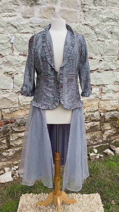 Silver Brocade Long Jacket - Large
