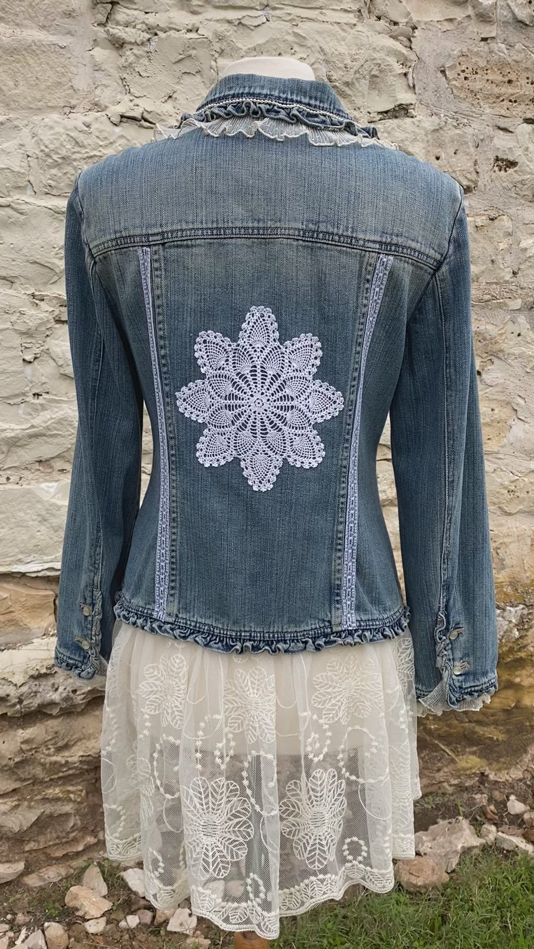 Denim and Lace Upcycled Victorian Jacket -MEDIUM