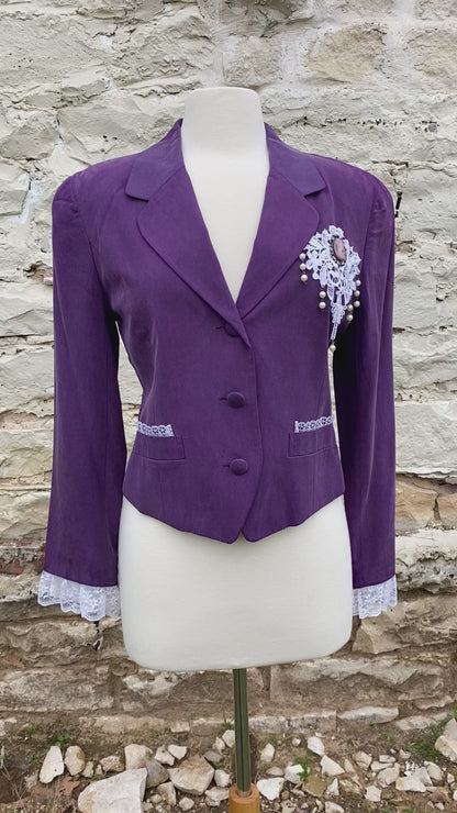Short Purple Jacket with Brooch -Medium