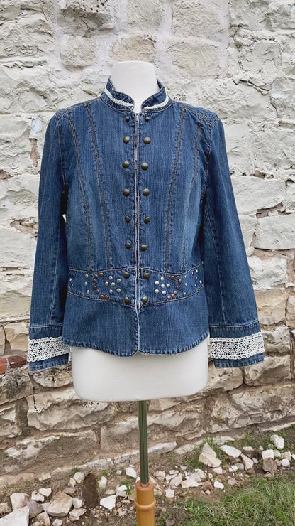 Denim Short Jacket w Studs and Heart on Back - Large