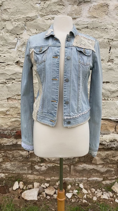 Light Blue Denim with Diamond on Back Crochet on front Lapels - Small