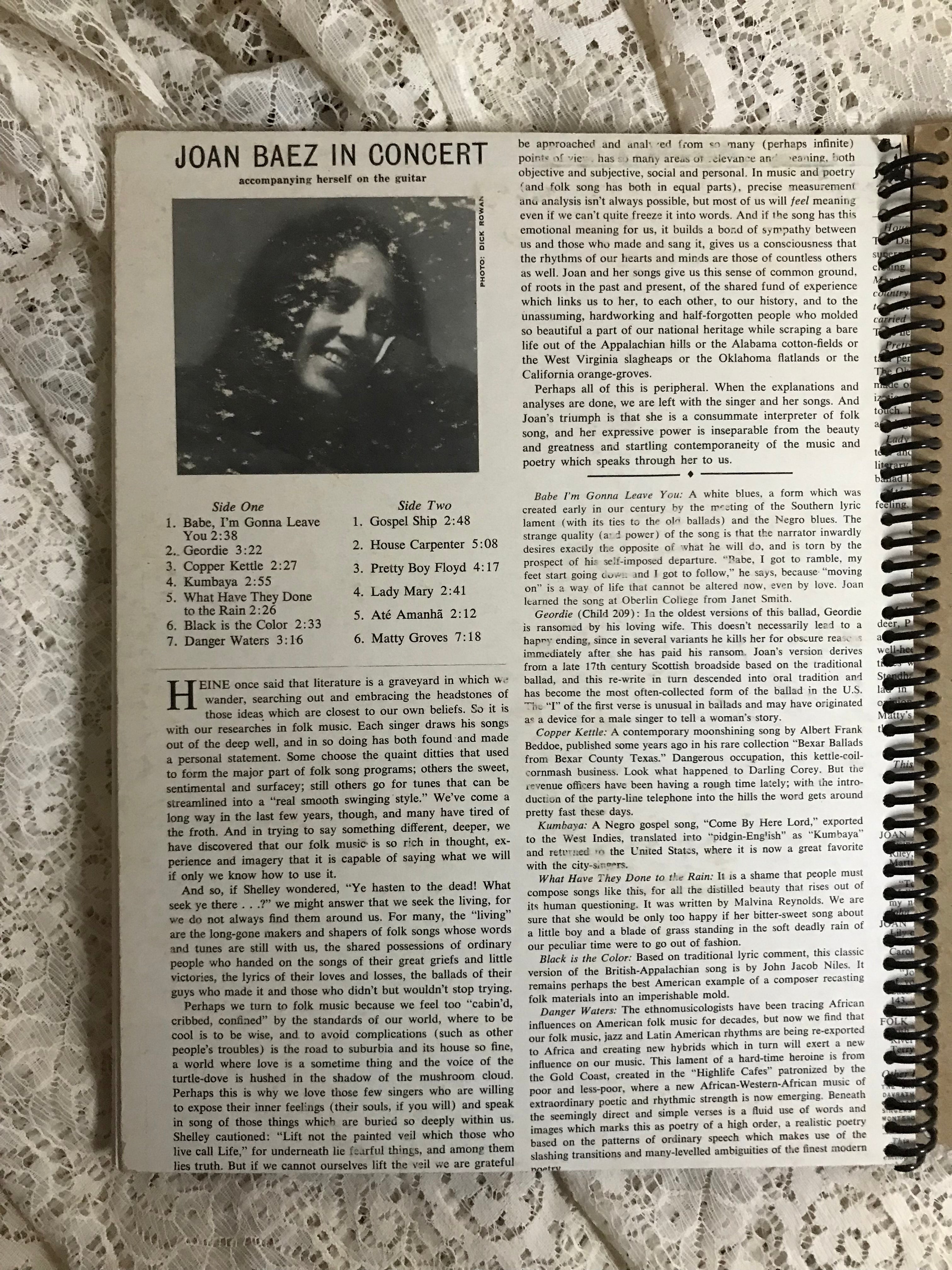 Joan Baez In Concert Album Cover Notebook