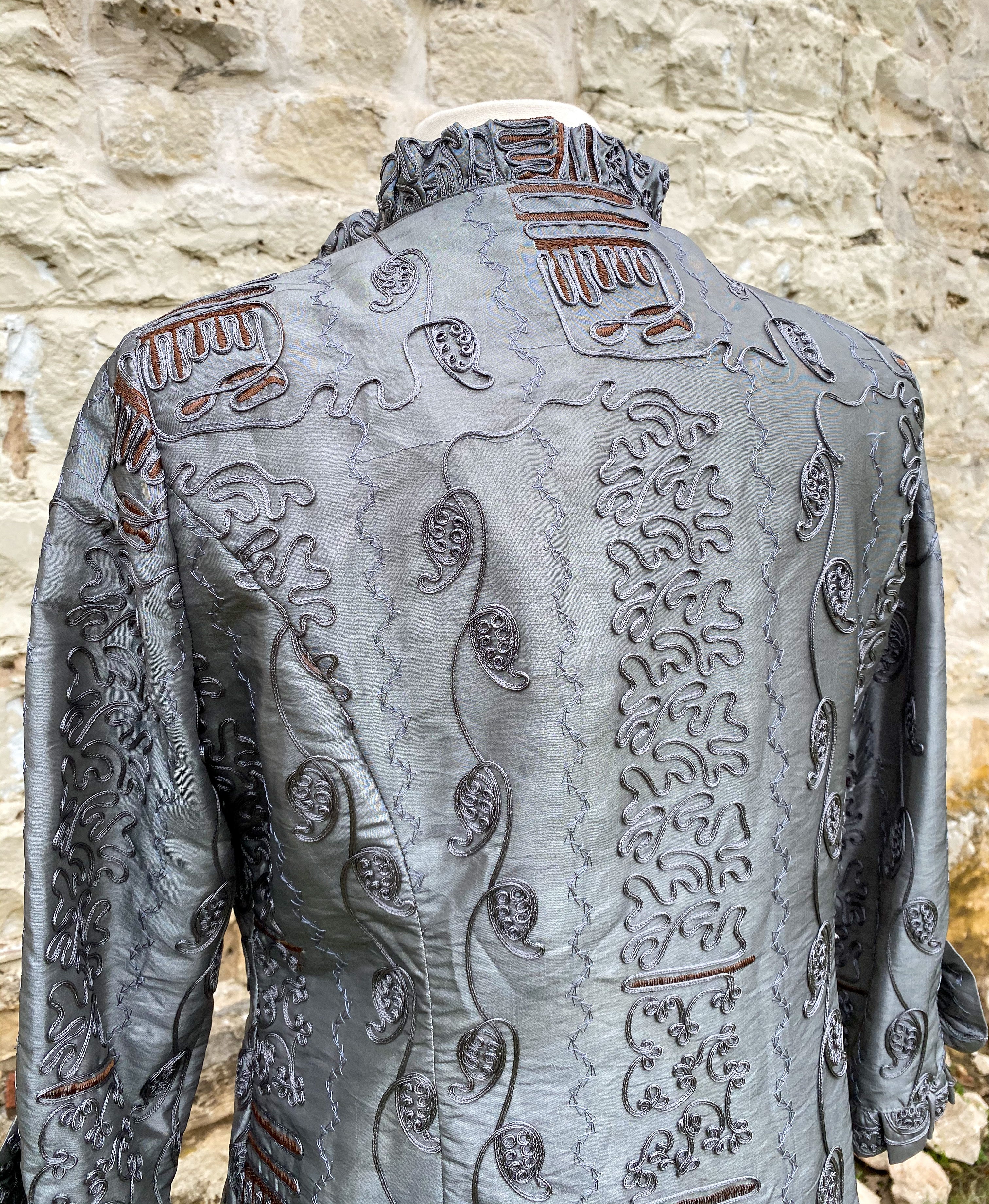 Silver Brocade Long Jacket - Large