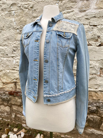 Light Blue Denim with Diamond on Back Crochet on front Lapels - Small