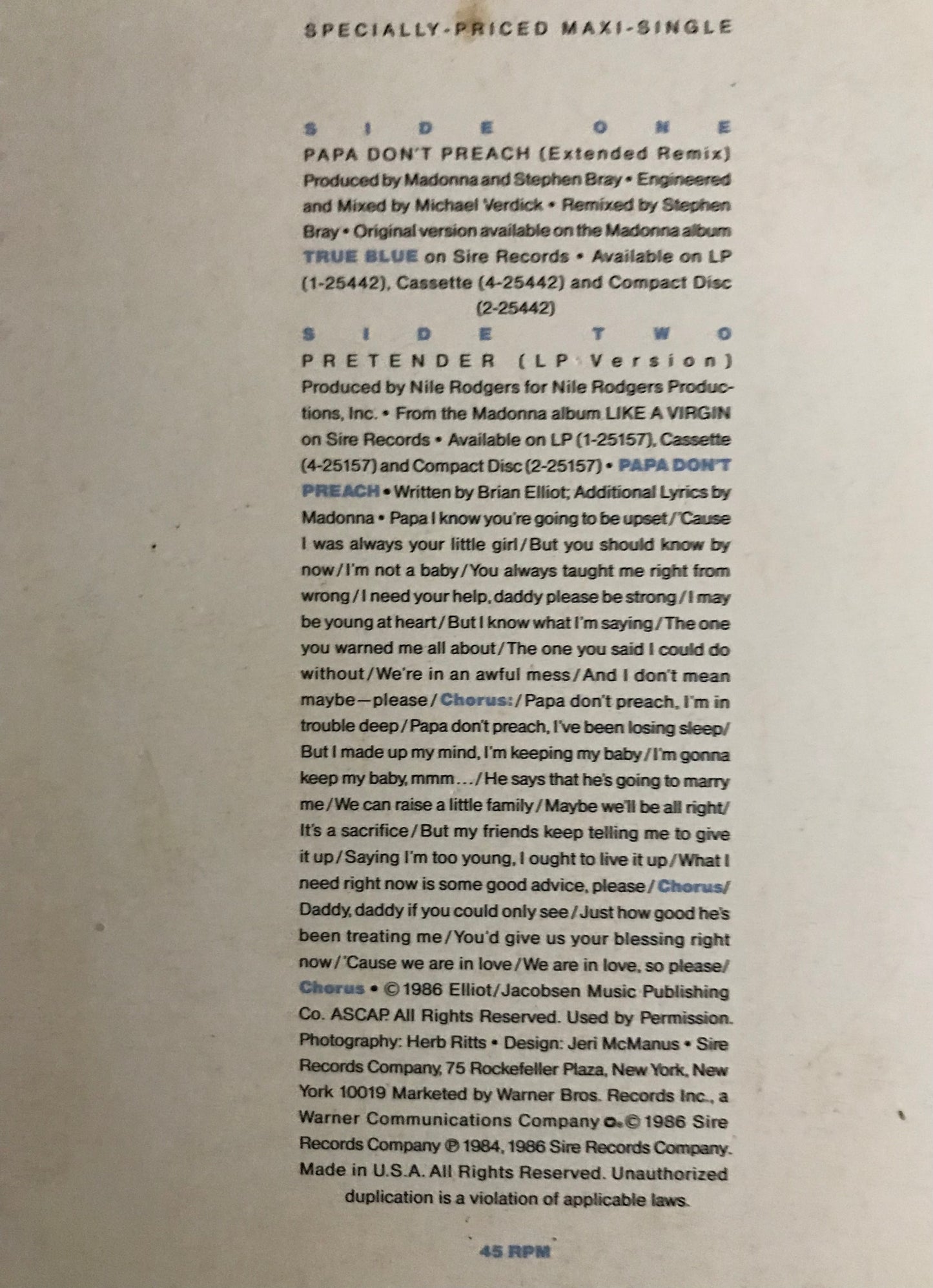 Madonna Papa Don’t Preach Album Cover Notebook