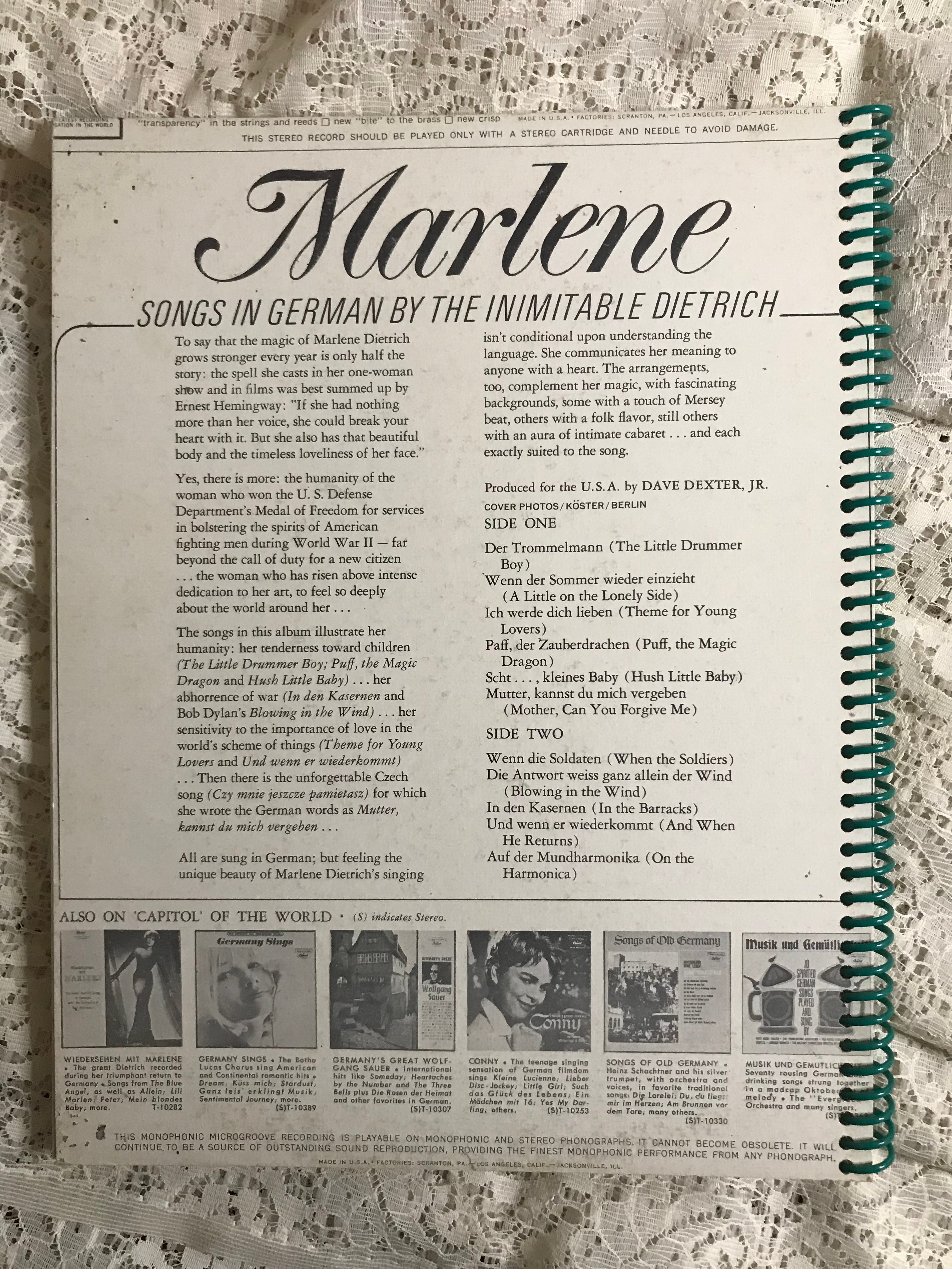 Marlene  Dietrich Album Cover Notebook