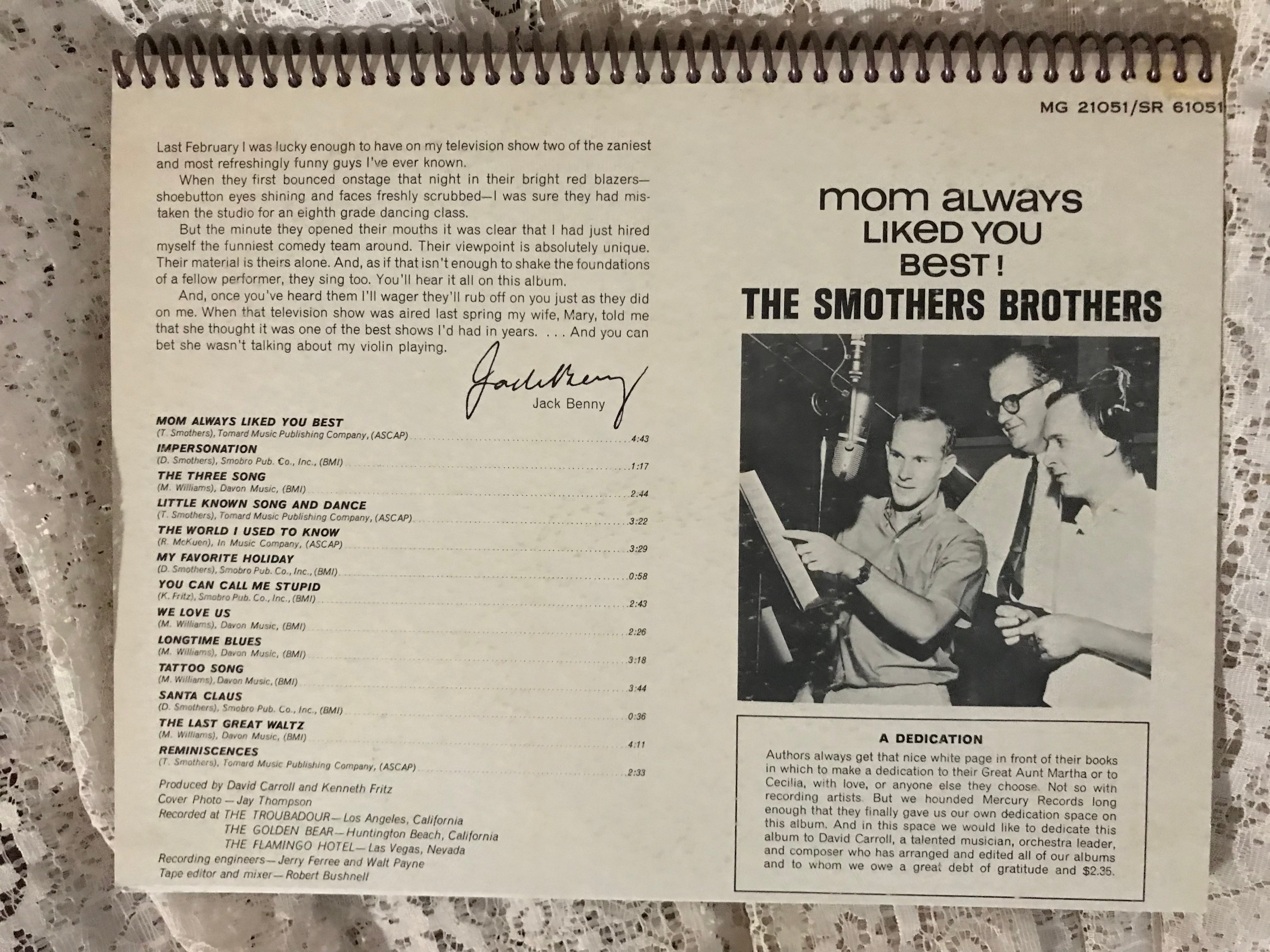 Smothers Brothers Mom Always Liked You Best Album Cover Notebook