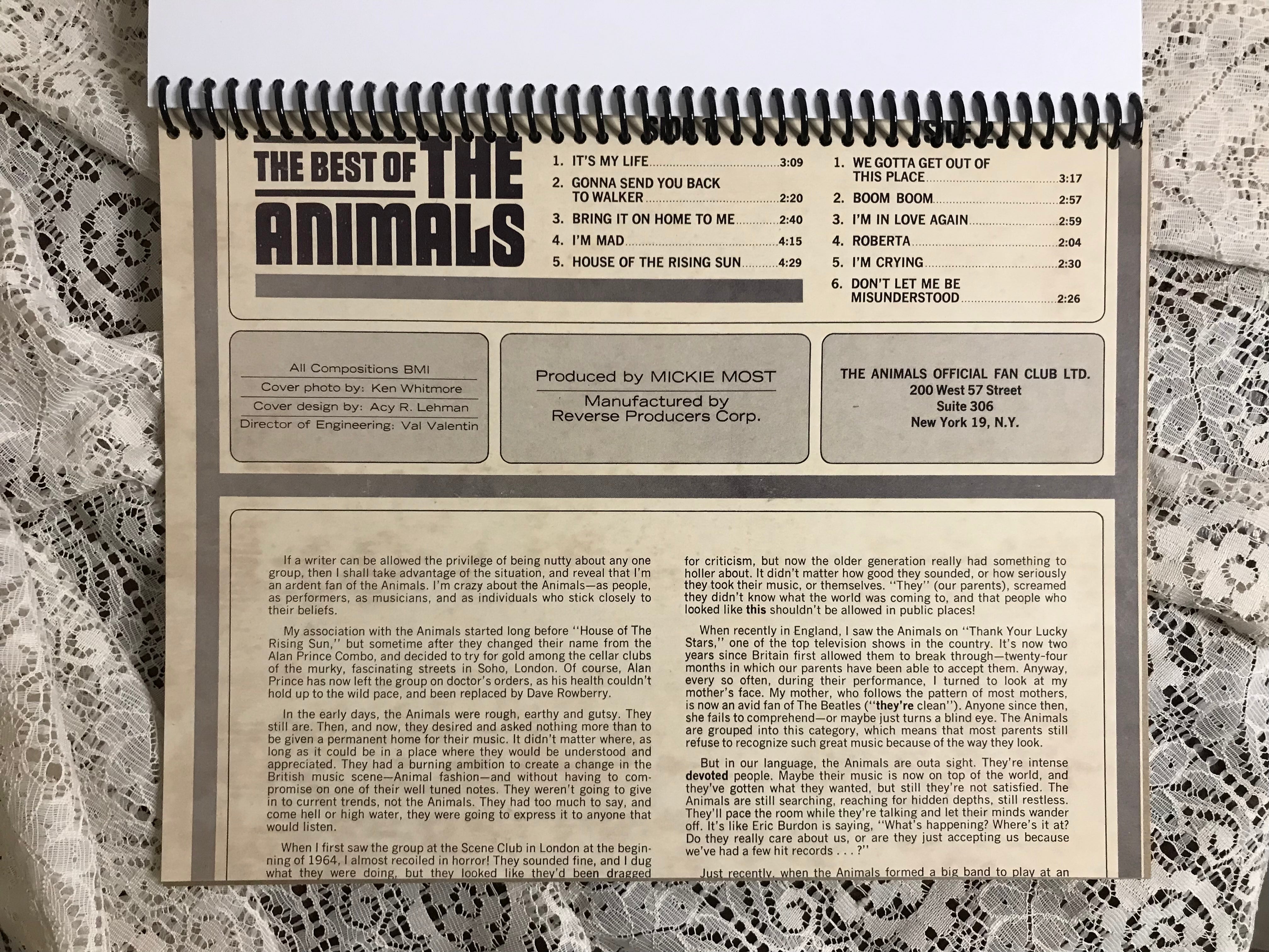 Animals, The Best Of…Album Cover Notebook