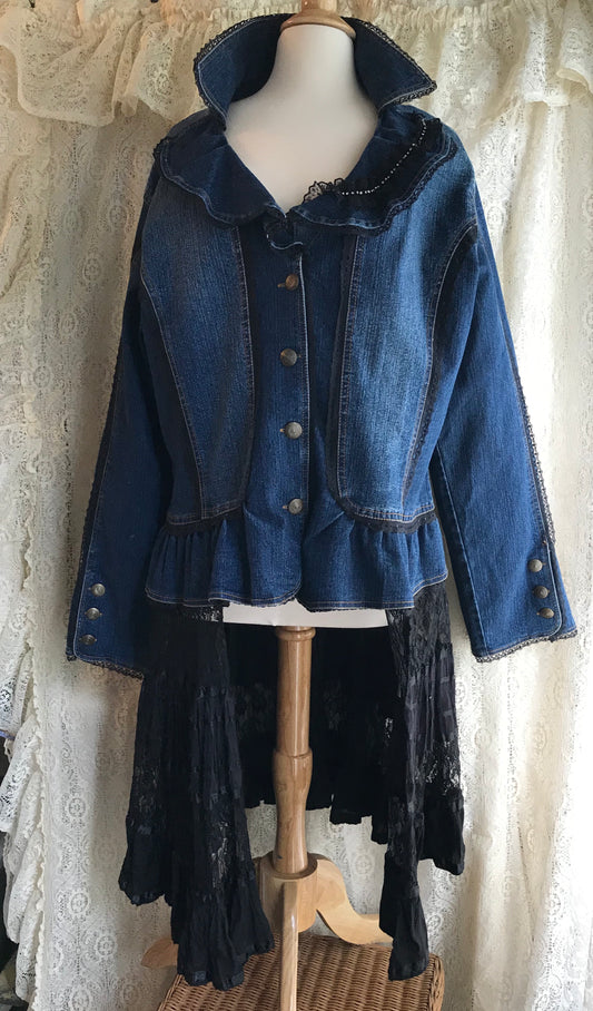 Ladies Denim and Lace Jacket For the Curvy Gal -3XL