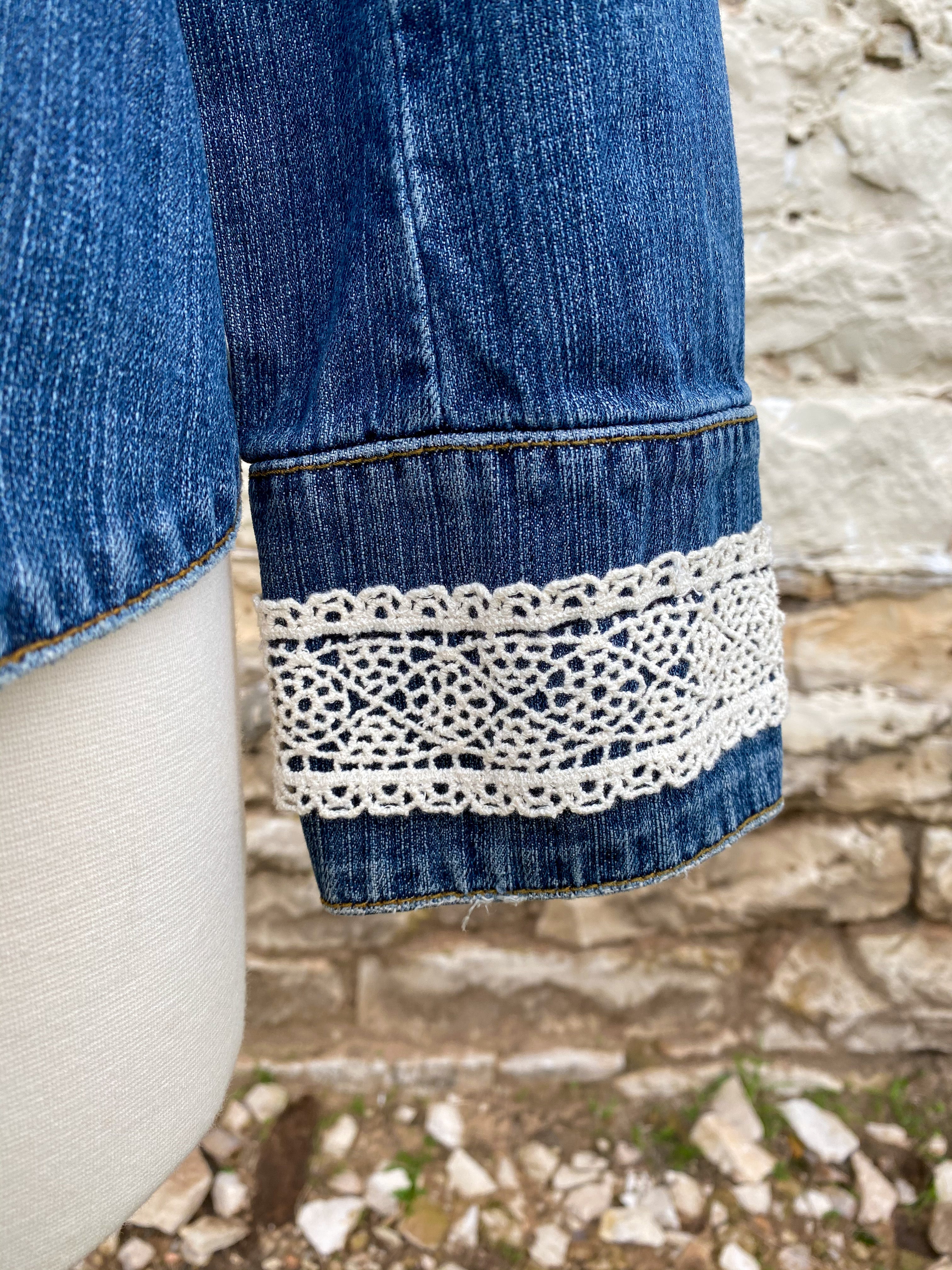 Denim Short Jacket w Studs and Heart on Back - Large