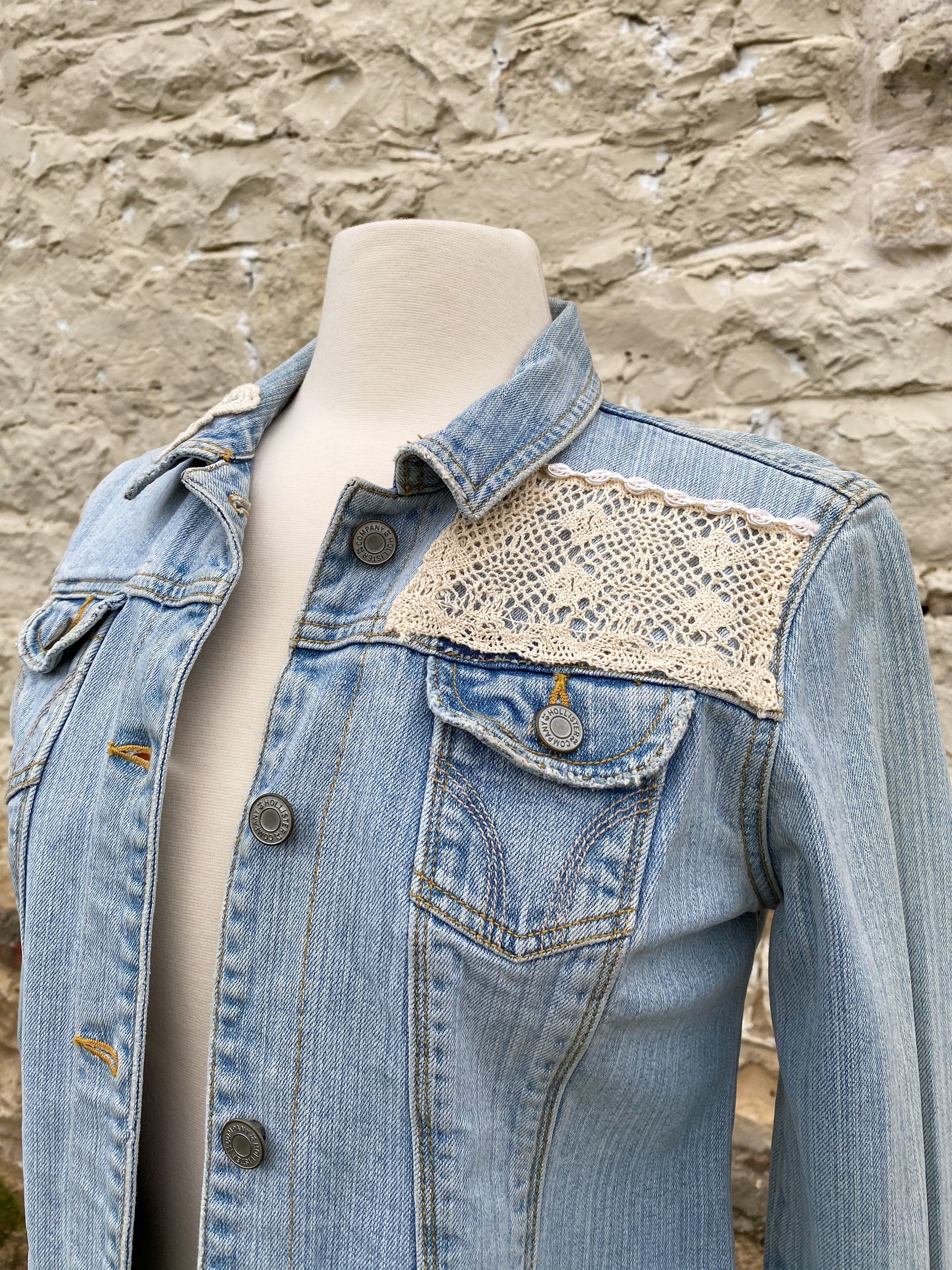 Light Blue Denim with Diamond on Back Crochet on front Lapels - Small